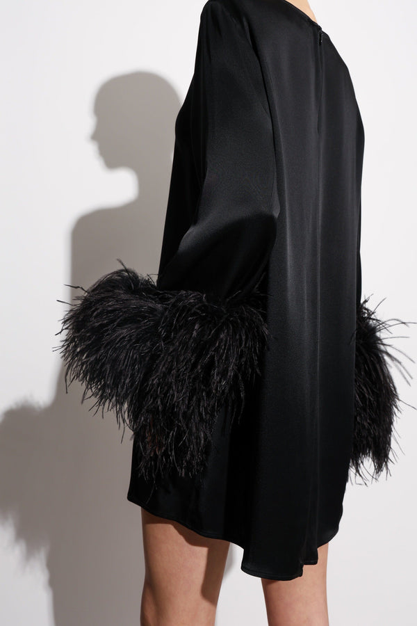 Sally Lapointe Satin Dress With Feathers