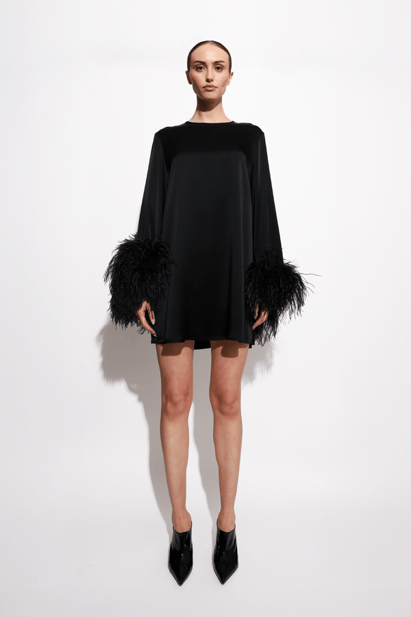 sally lapointe Satin Dress With Feathers