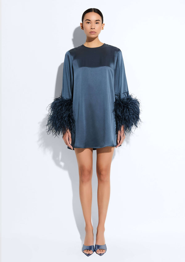 Sally Lapointe Satin Dress With Feathers
