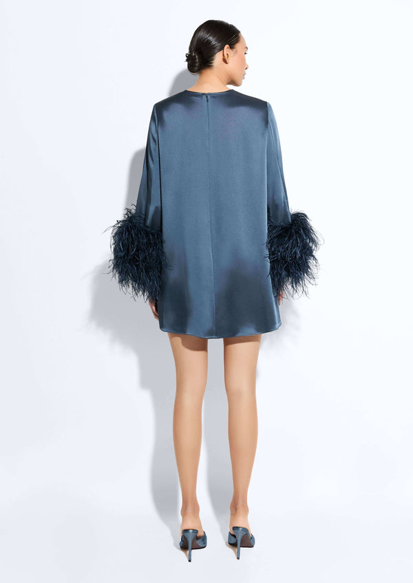 Sally Lapointe Satin Dress With Feathers