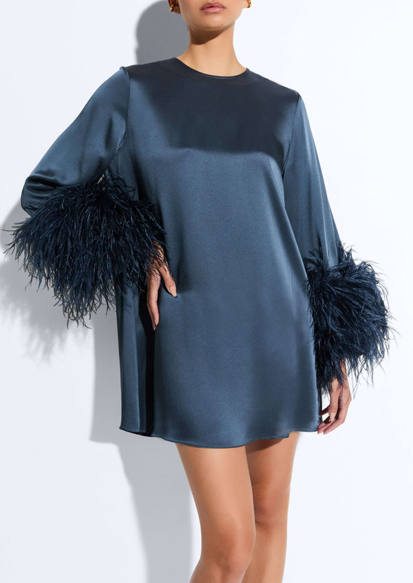 Sally Lapointe Satin Dress With Feathers