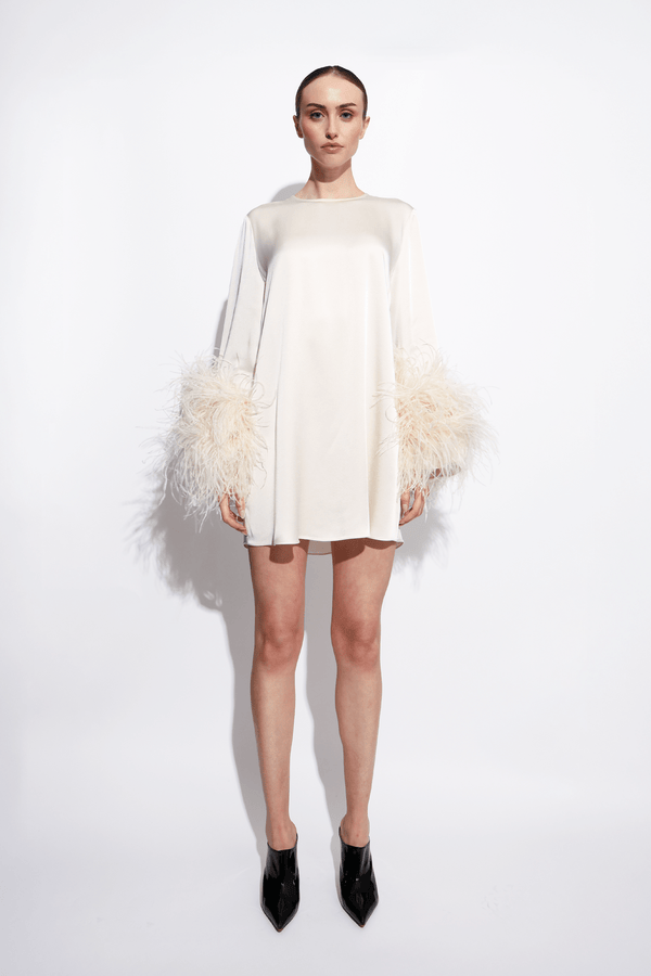 Sally Lapointe Satin Dress With Feathers