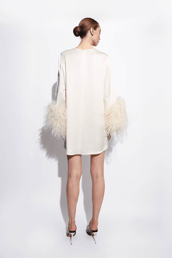 Sally Lapointe Satin Dress With Feathers