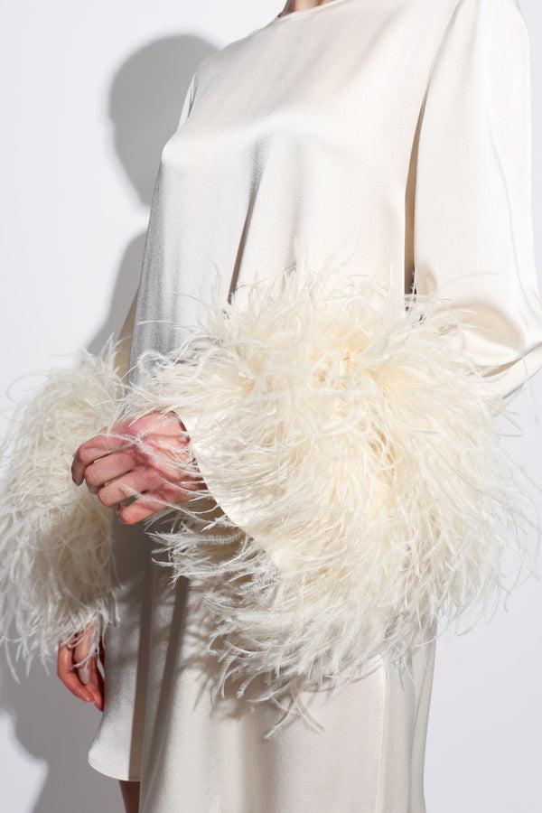 Sally Lapointe Satin Dress With Feathers