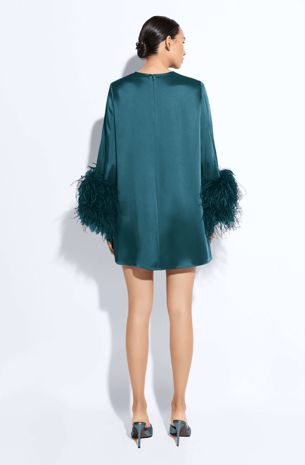 Sally Lapointe Satin Dress With Feathers