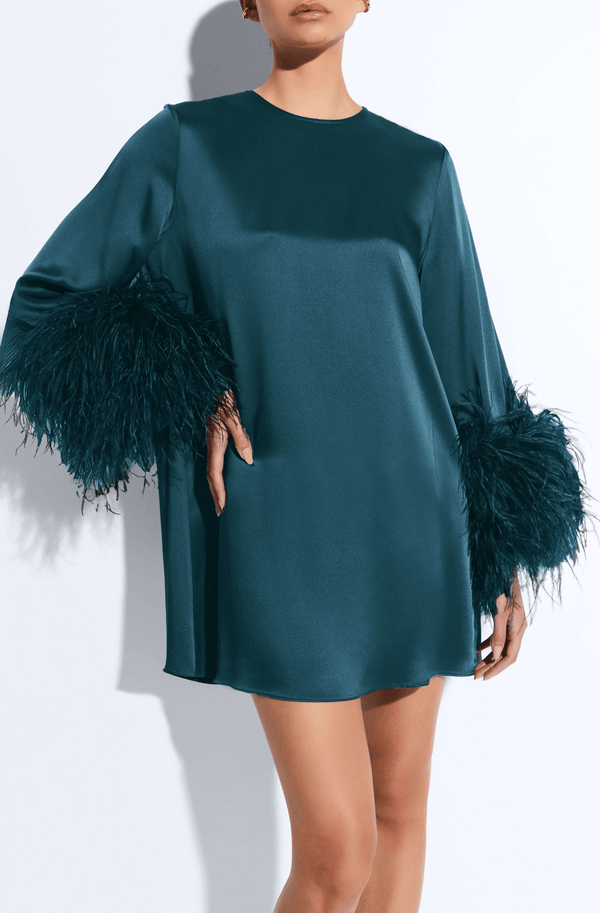 Sally Lapointe Satin Dress With Feathers