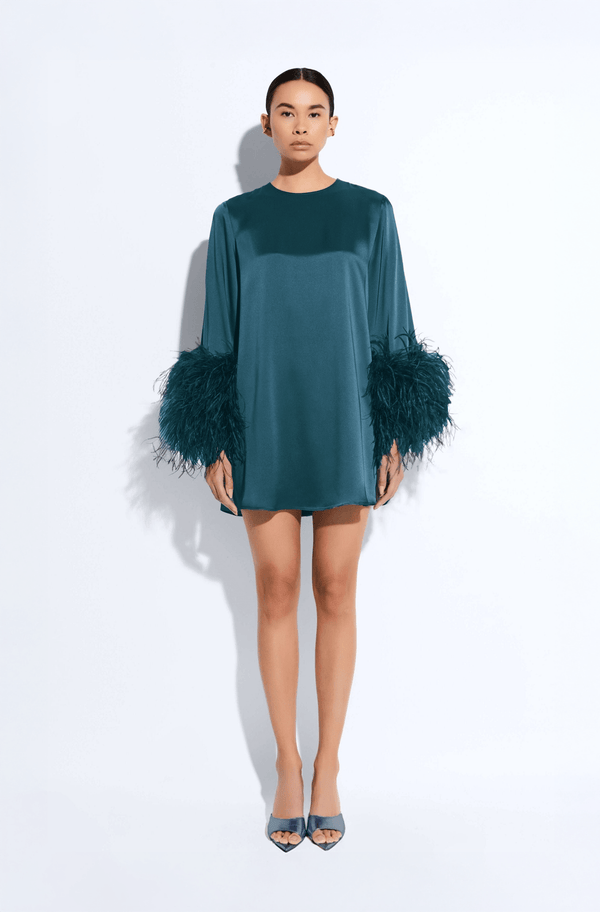 sally lapointe Satin Dress With Feathers