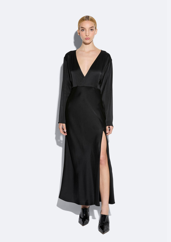 Sally Lapointe Satin V Neck Dress