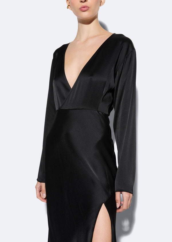 Sally Lapointe Satin V Neck Dress