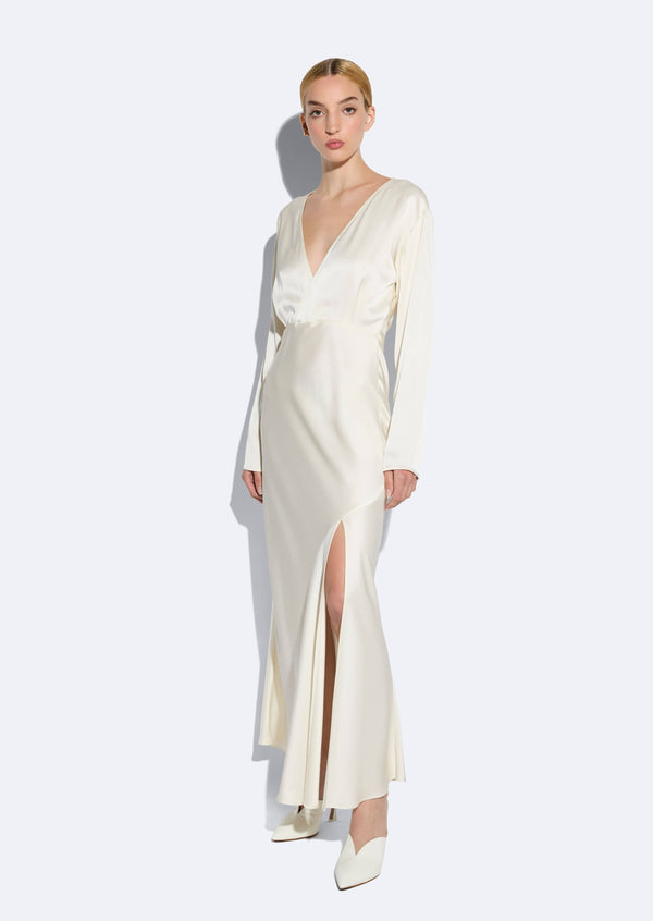 Sally Lapointe Satin V Neck Dress