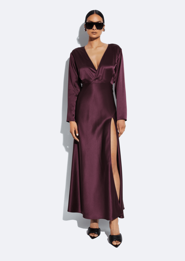 sally lapointe Satin V Neck Dress