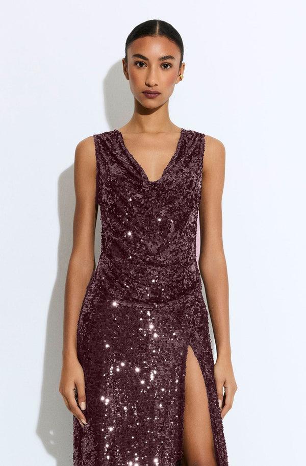 Sally Lapointe Sequin Cowl Neck Top