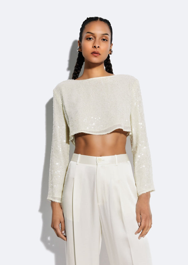 Sally Lapointe Sequin Cropped Top