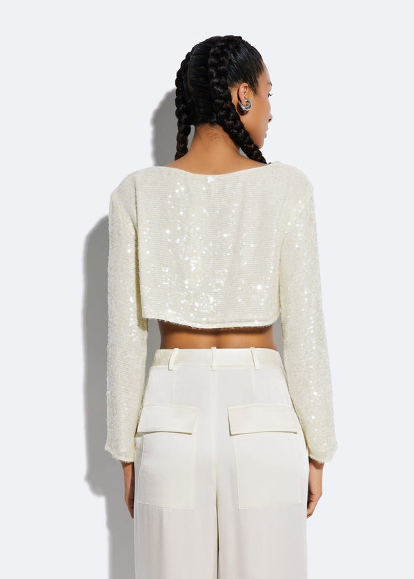 Sally Lapointe Sequin Cropped Top
