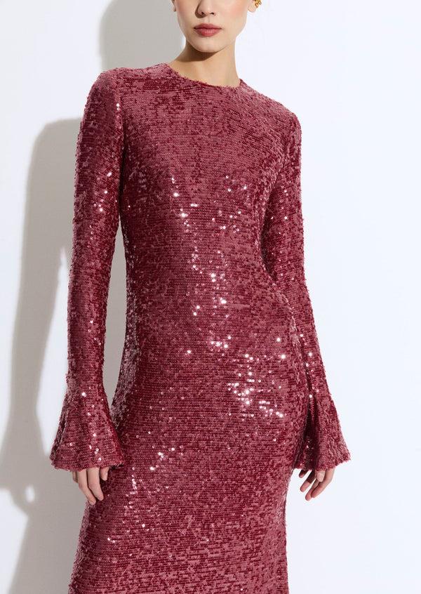 Sally Lapointe Sequin Flare Sleeve Boatneck Gown