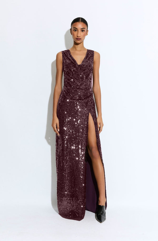 Sally Lapointe Sequin High Waist Slit Maxi Skirt