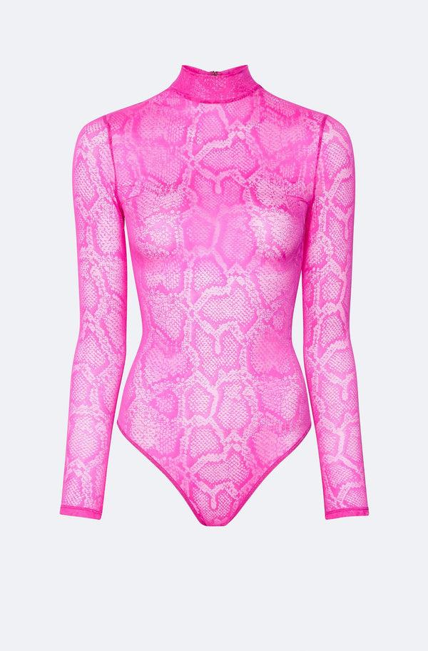 Sally Lapointe Snake Lace Mock Neck Bodysuit