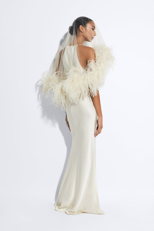 Sally Lapointe Tulle Veil With Feathers