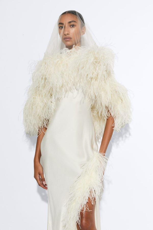 Sally Lapointe Tulle Veil With Feathers