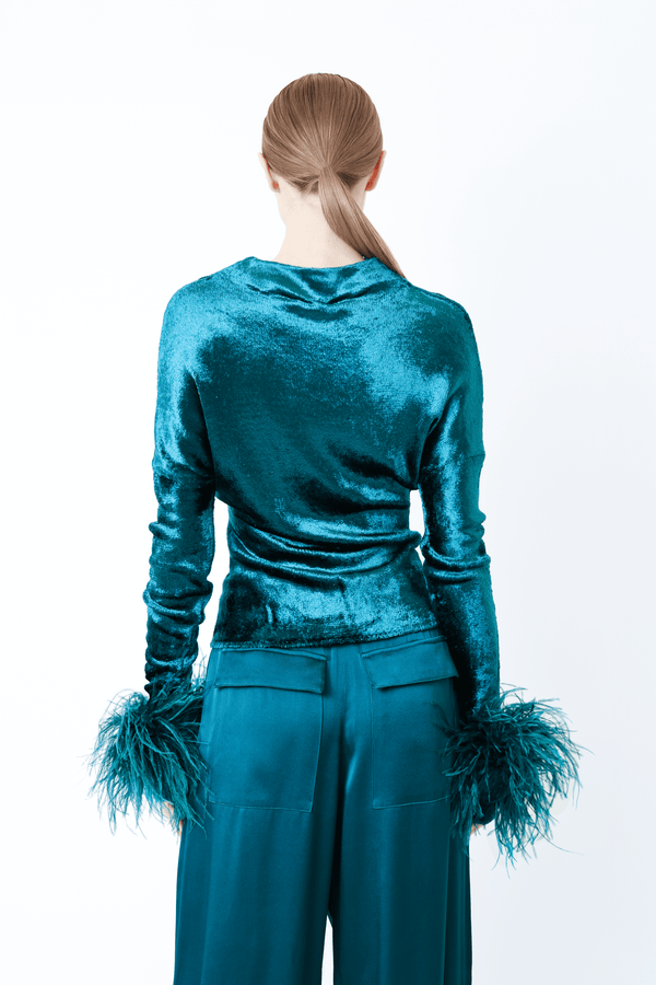 Sally Lapointe Velvet Dolman Top With Feathers