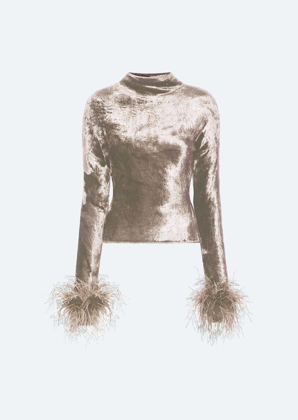 sally lapointe Velvet Dolman Top With Feathers