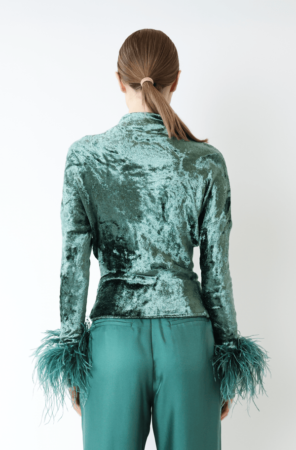 Sally Lapointe Velvet Dolman Top With Feathers