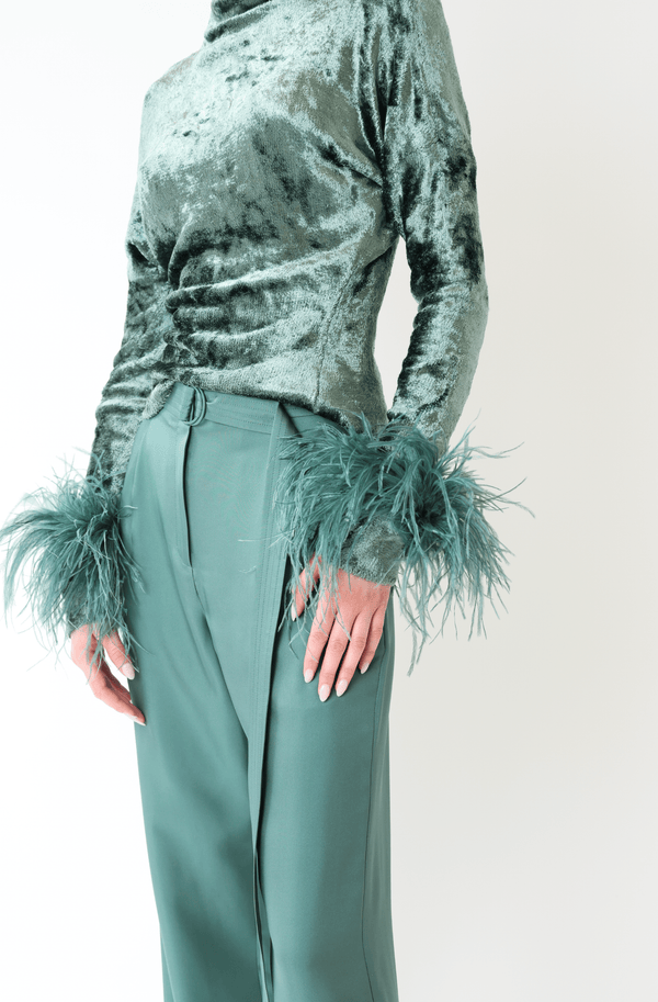 Sally Lapointe Velvet Dolman Top With Feathers