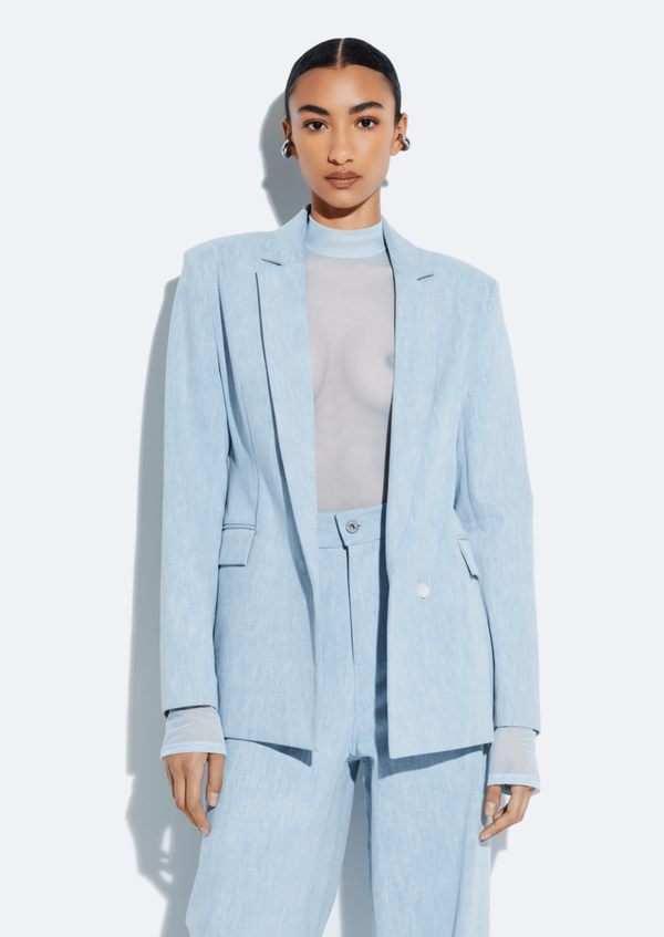 sally lapointe Washed Denim Fitted Blazer