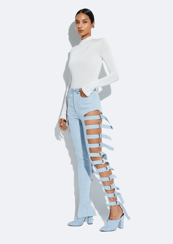 Sally Lapointe Washed Denim Side Buckle Pant