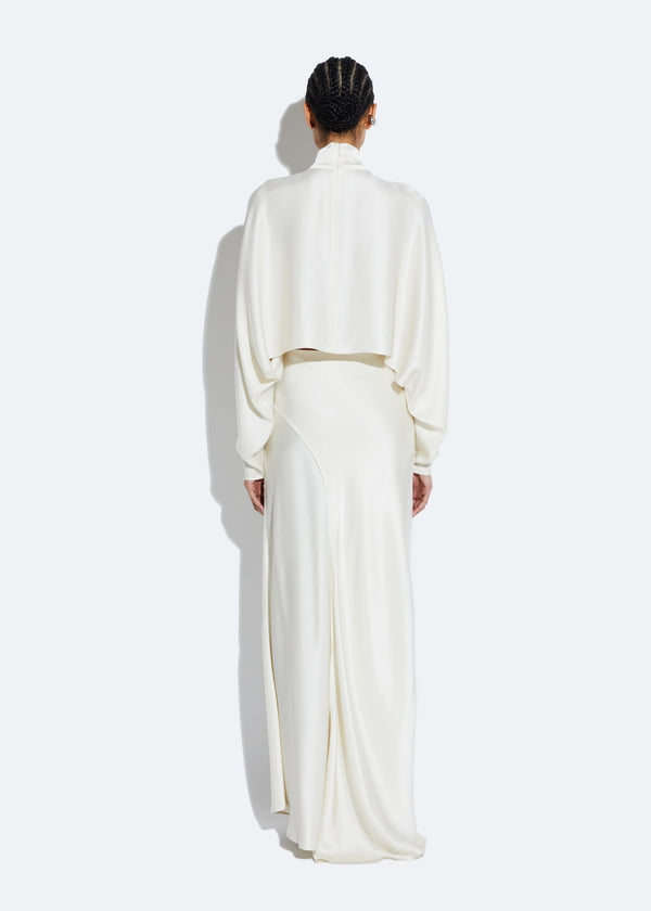 Sally Lapointe Satin Asymmetric Skirt With Feathers