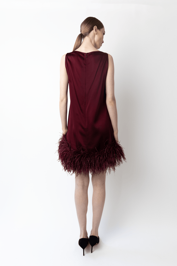Sally Lapointe Satin Sleeveless Mini Dress With Feathers