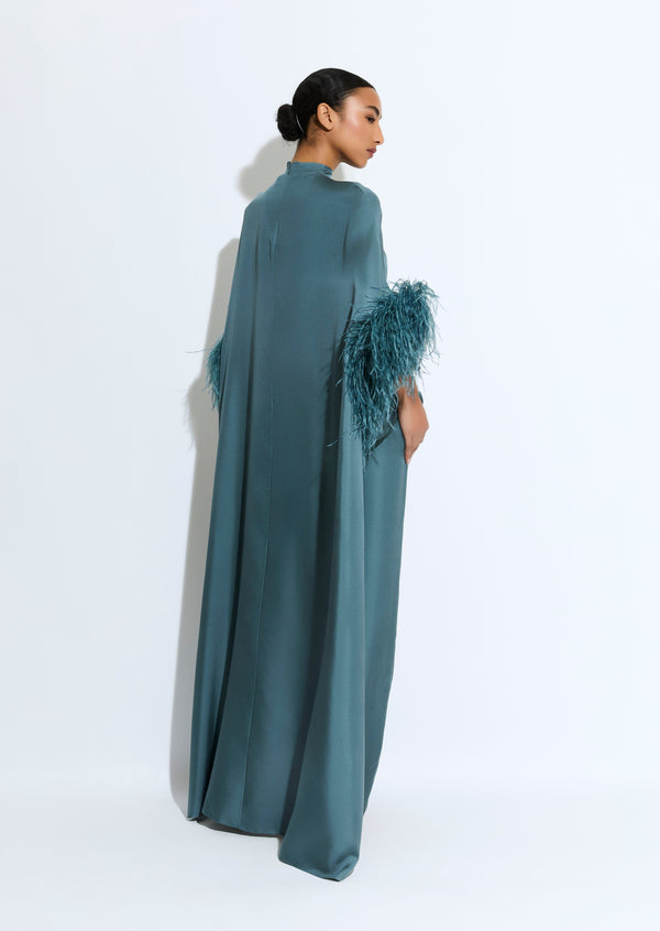 Sally Lapointe Silky Twill High Low Mock Neck Top With Feathers