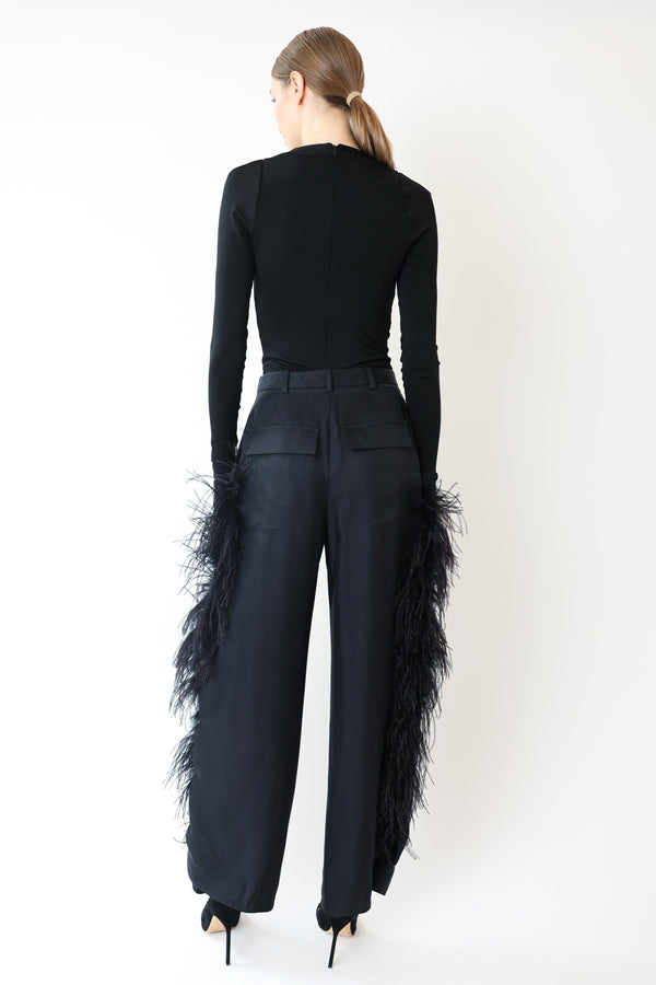 Sally Lapointe Silky Twill Relaxed Pleated Pant With Feathers
