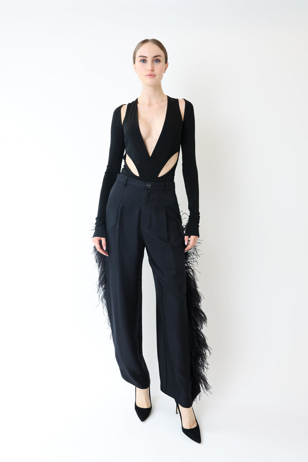 sally lapointe Silky Twill Relaxed Pleated Pant With Feathers