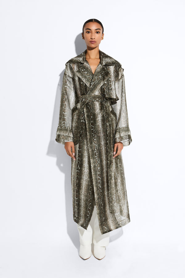 Sally Lapointe Snake Organza Double Breasted Trench