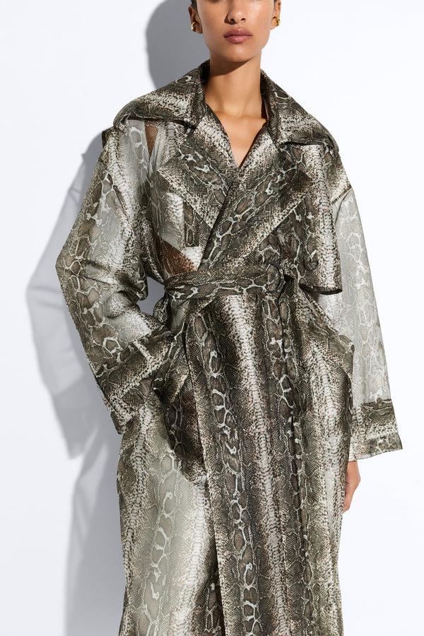 Sally Lapointe Snake Organza Double Breasted Trench