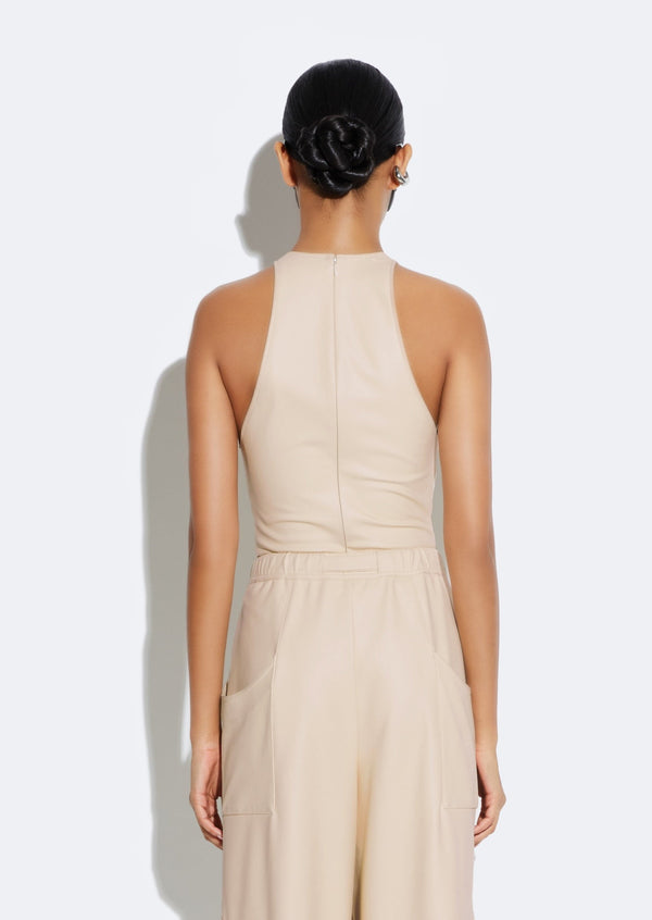 Sally Lapointe Stretch Faux Leather Plunge Neck Bodysuit