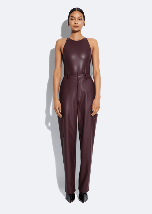 sally lapointe Stretch Faux Leather Tapered Trouser