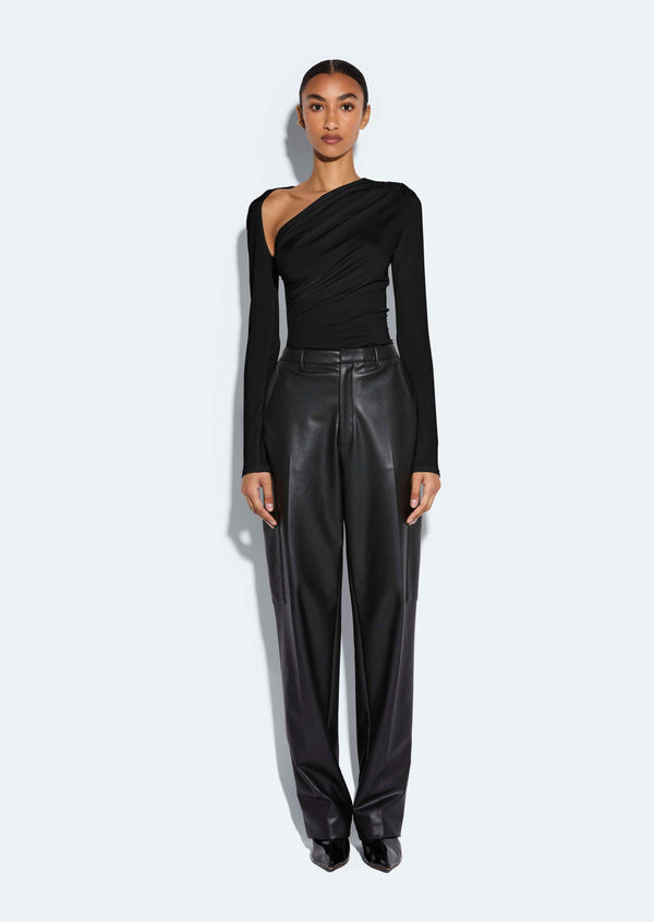sally lapointe Stretch Faux Leather Tapered Trouser
