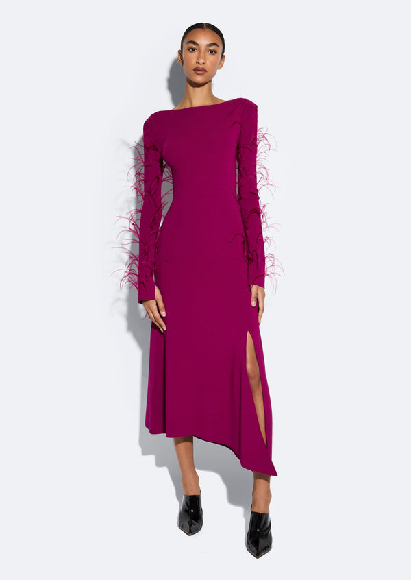 Sally Lapointe Viscose Boatneck Dress With Feathers