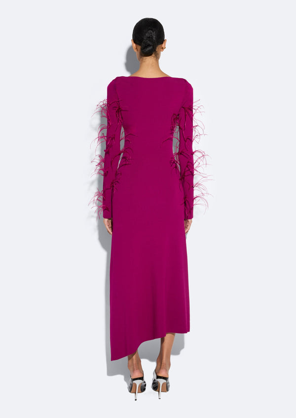Sally Lapointe Viscose Boatneck Dress With Feathers