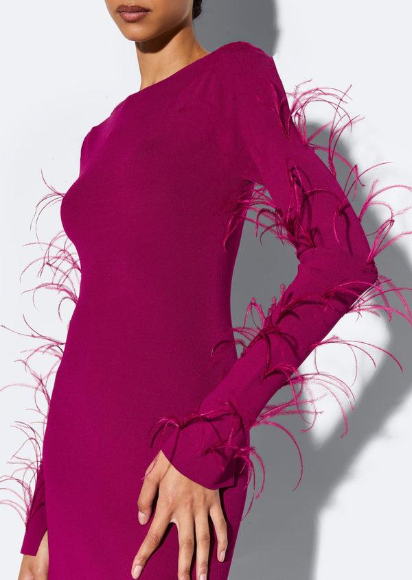 Sally Lapointe Viscose Boatneck Dress With Feathers