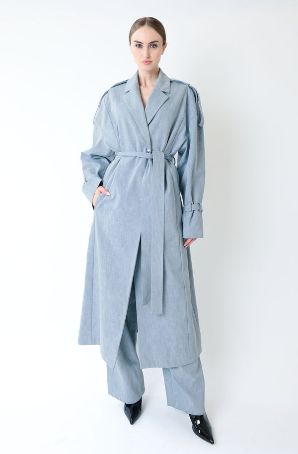 Sally Lapointe Washed Denim Relaxed Trench With Mongolian