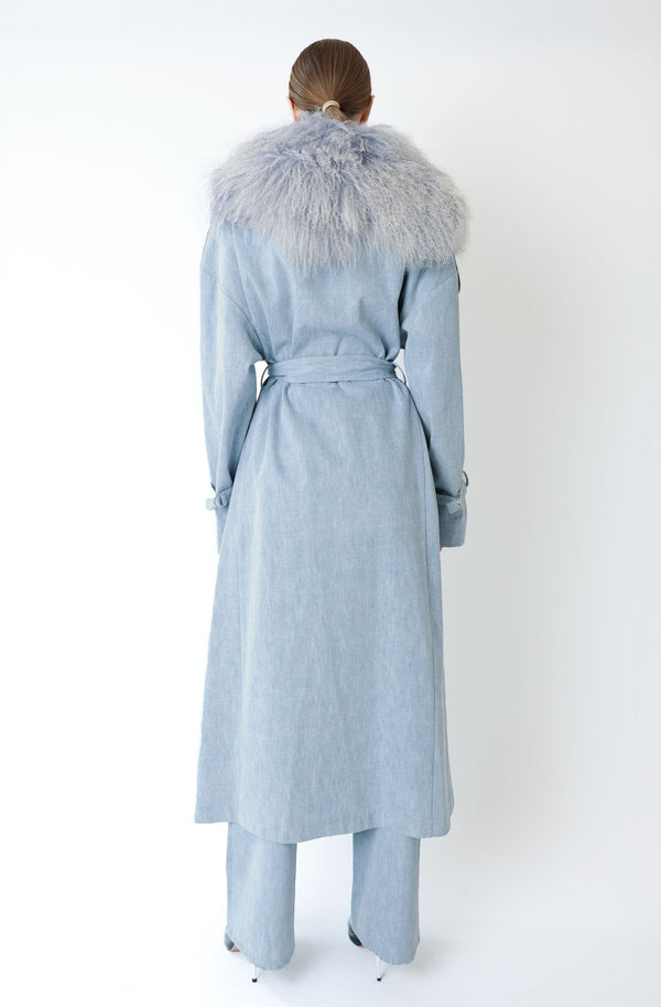 Sally Lapointe Washed Denim Relaxed Trench With Mongolian