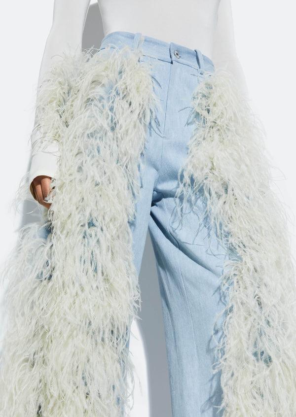Sally Lapointe Washed Denim Straight Leg Pant With Feathers