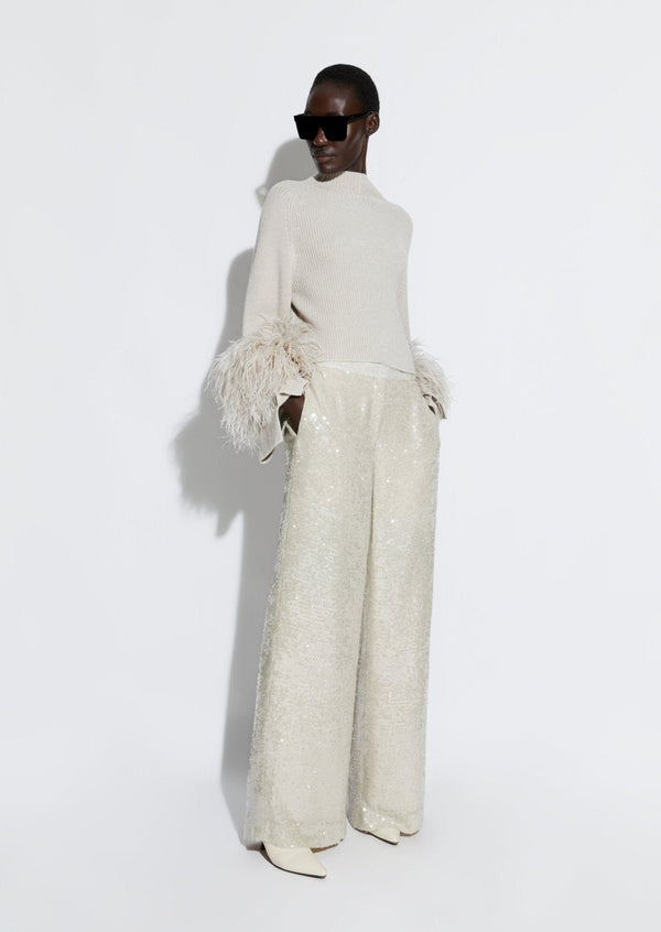 Sally Lapointe Wool Cropped Raglan Sweater With Feathers