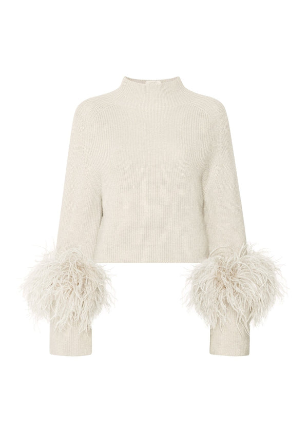 Sally Lapointe Wool Cropped Raglan Sweater With Feathers