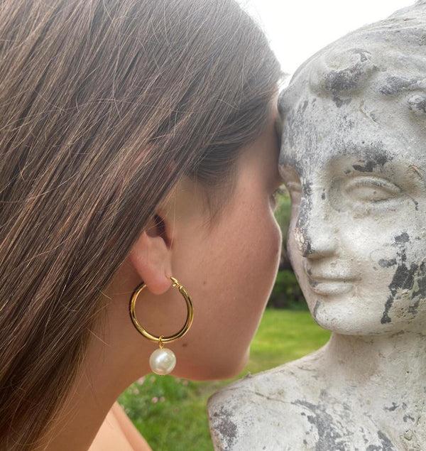 Salome Designs Bridal Collection Daphne Pearl Hoop Earrings