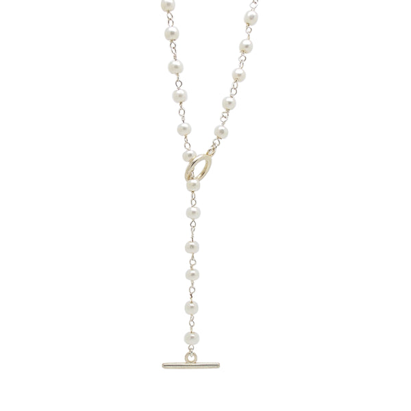 salome designs Bridal Collection Silver Pearl Lariat Necklace