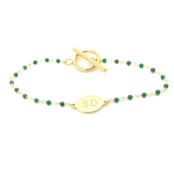 salome designs Monogrammed Penelope Malachite Bracelet